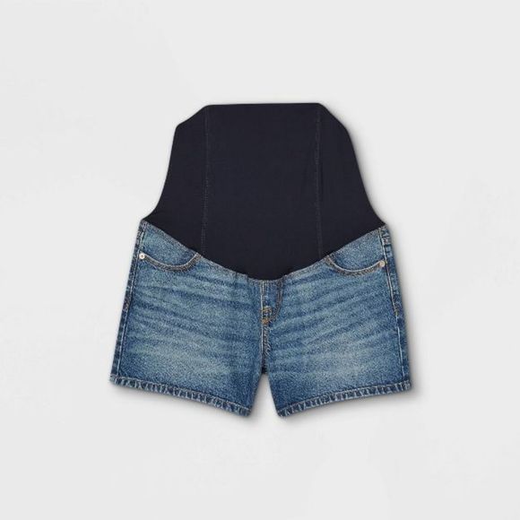 Over Belly Midi Maternity Jean Shorts -s 2 Isabel Maternity by Ingrid & Isabel - Picture 1 of 10